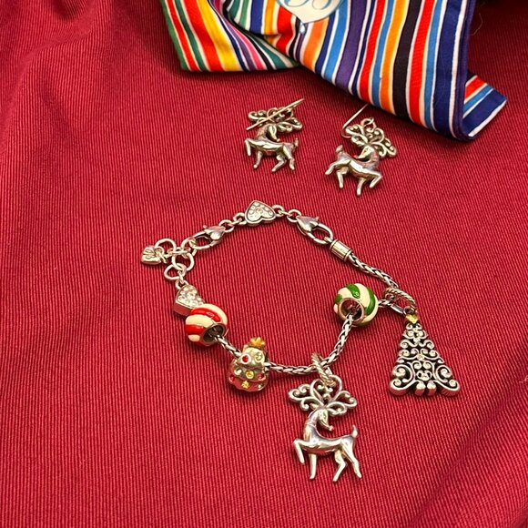 Brighton Christmas Theme Silver Plated Charm Bracelet & Earrings - Picture 2 of 16